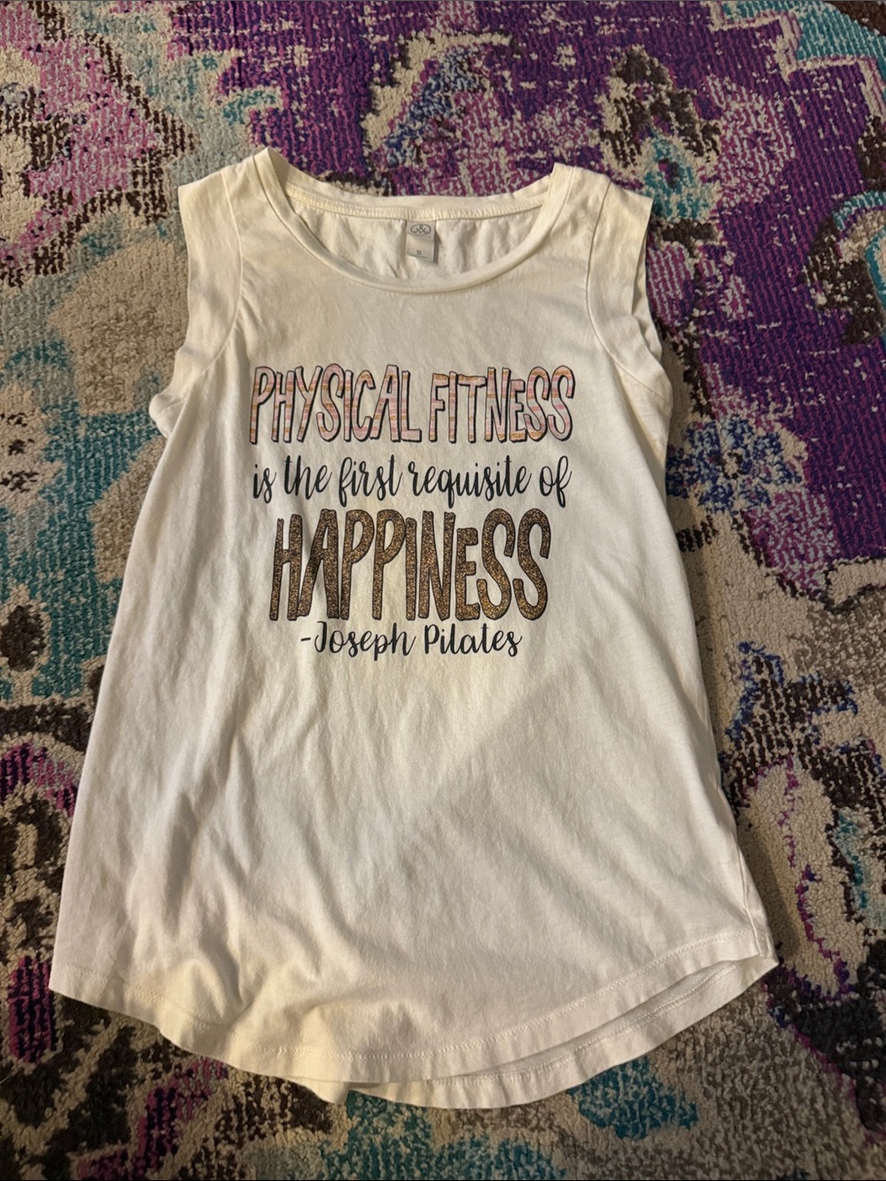Women’s off White Sleeveless Graphic PilatesFitness Tank Top